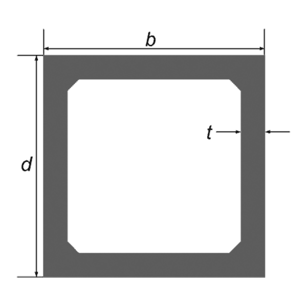 Square Hollow Section over 150mm mop — dimensioned cross-section