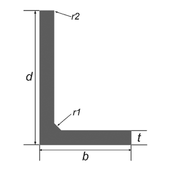 150 x 75 x 12 Mild Steel Unequal Angle S355 — dimensioned cross-section